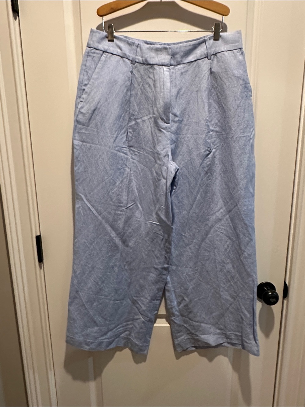 LOFT Pale Blue Wide-Leg Linen Blend Pants